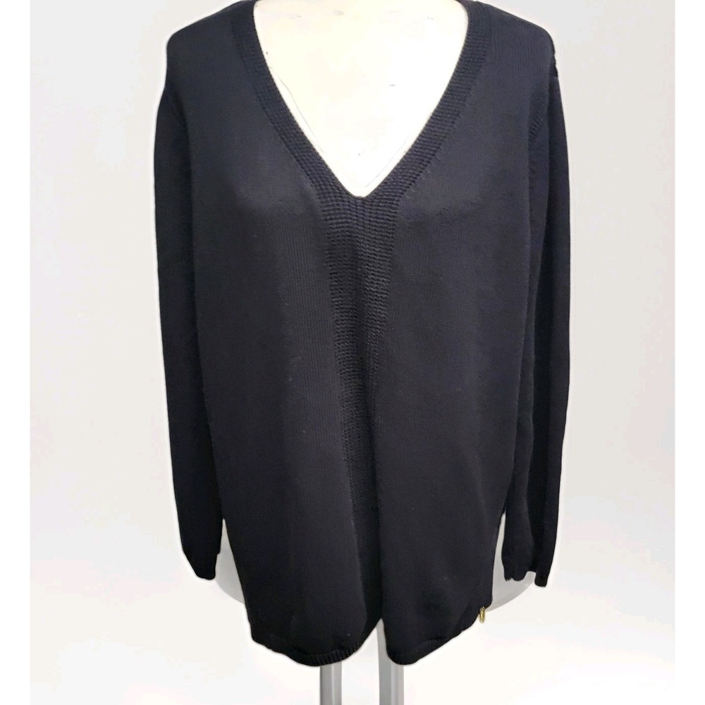 Calvin Klein Womens 2X Black V-Neck Knit Pullover Sweater Logo RN#54163 READ
